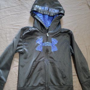 Under Armour Hoodie Zip Up Black Base Blue Accents Logo 100% Polyester Size 6
